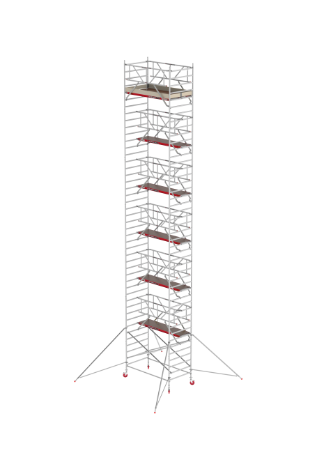 RS TOWER 42 Fahrgerüst - 12.20 m Arbeitshöhe - 1.35 m breit - 2.45 m Holzplattform - Safe-Quick® + Streben