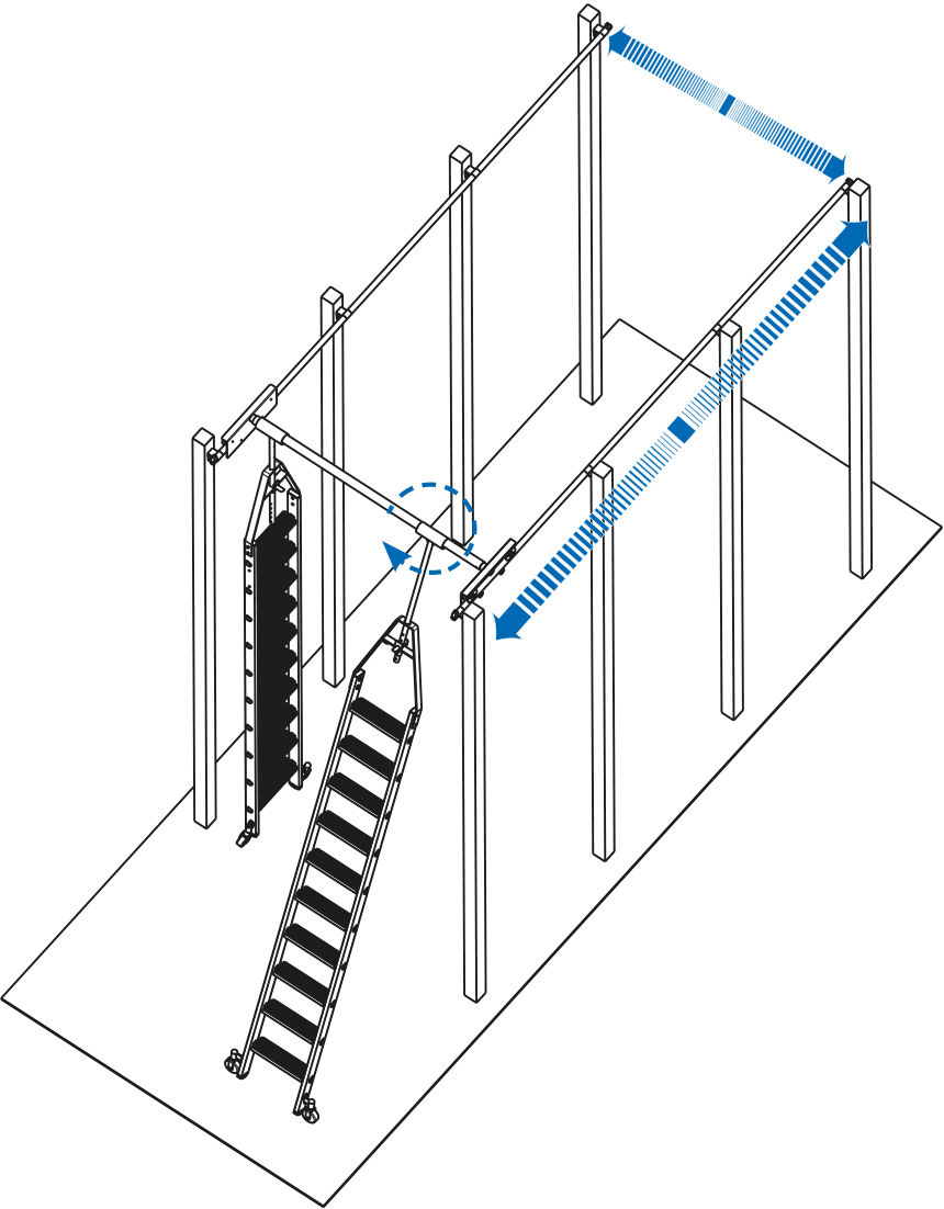 Stufen-RegalLeiter für Doppelregal mit Rundrohr-Schienenanlage, 6 Stufen Stufen-RegalLeiter für Doppelregal mit Rundrohr-Schienenanlage, 6 Stufen