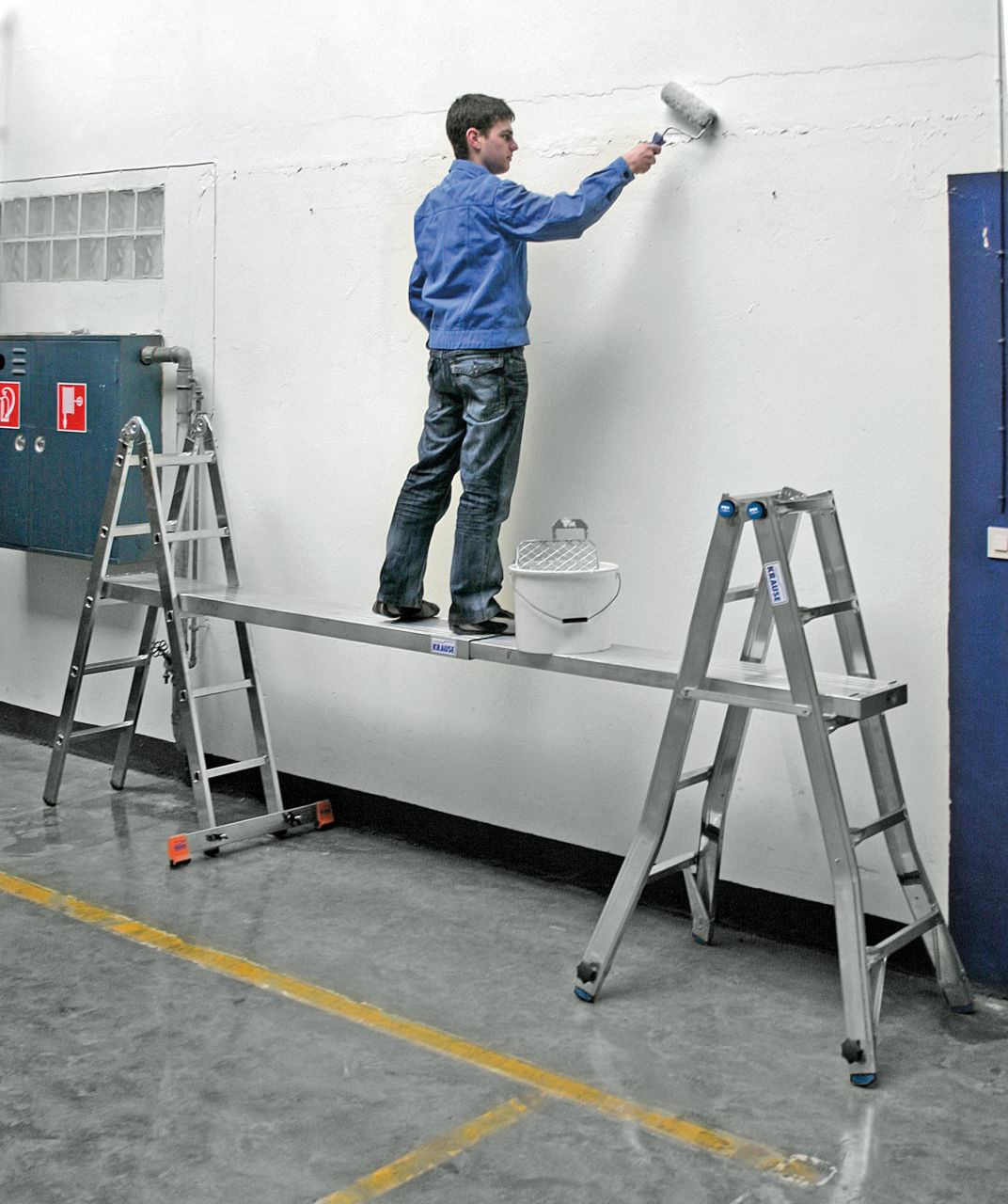 STABILO Sprossen-Gelenk-Teleskopleiter mit 4 Holmverlängerungen, 4 x 5 Sprossen
