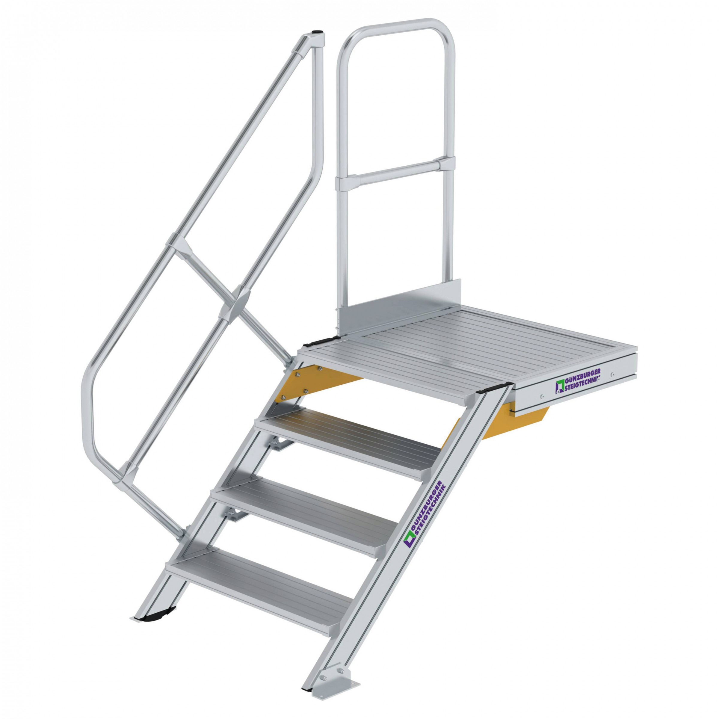 Aluminium-Treppe mit Plattform, 45°, Stufenbreite 800 mm, 10 Stufen