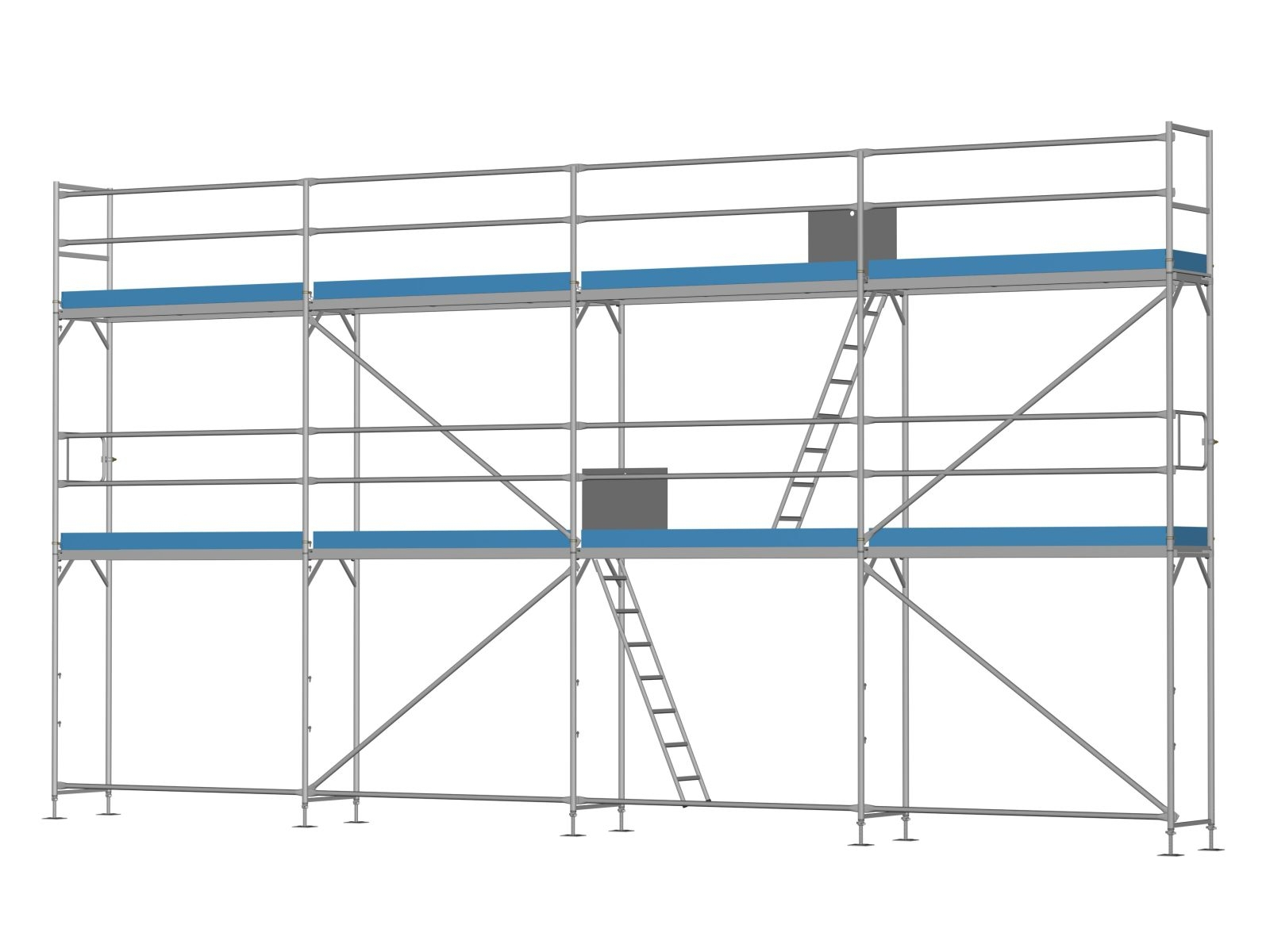 Alu Traufseitengerüst 60 m² - 2,5 m Felder - 10 m lang - 6 m Arbeitshöhe - Komplettpaket