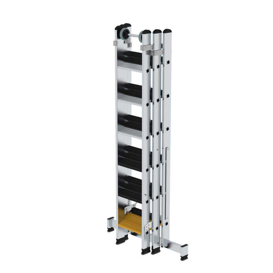 Stufen-Mehrzweckleiter 3-teilig mit nivello®-Traverse und clip-step R 13, 3x6 Stufen Stufen-Mehrzweckleiter 3-teilig mit nivello®-Traverse und clip-step R 13, 3x6 Stufen