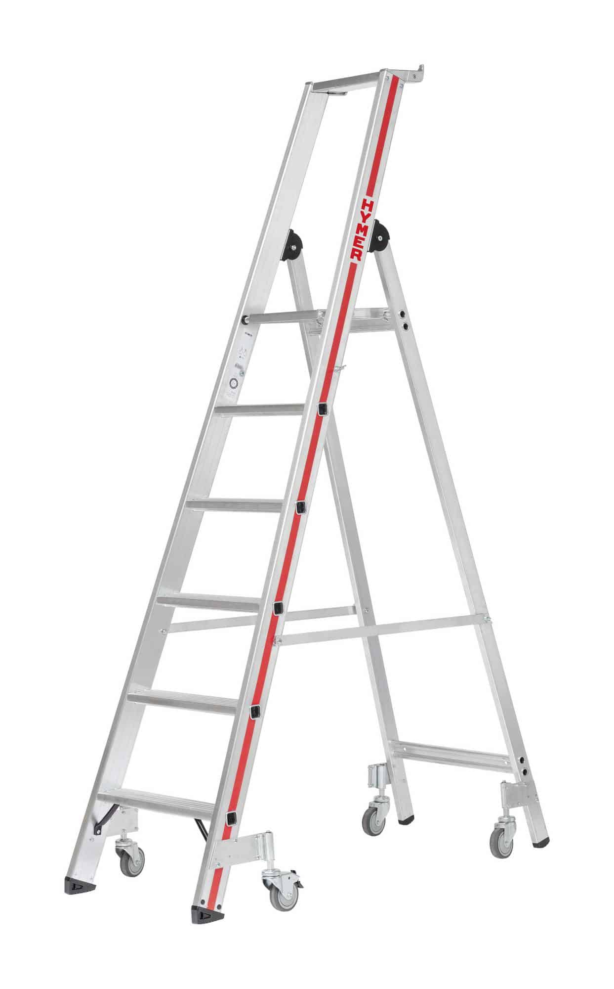 Stufenstehleiter mit Plattform und Rollen, einseitig begehbar - 5 Stufen